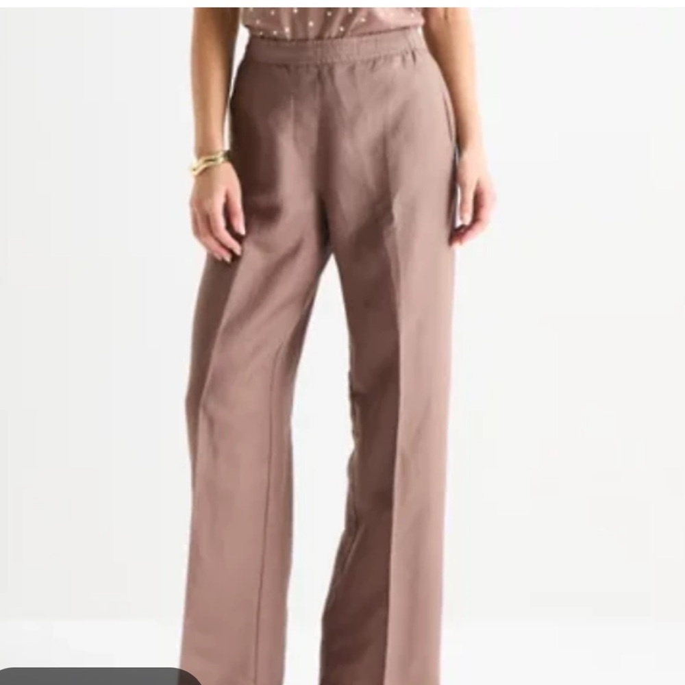 Women’s Liz Claiborne Straight-Leg Linen Pants in Taupe Sz Med Tall NWT
